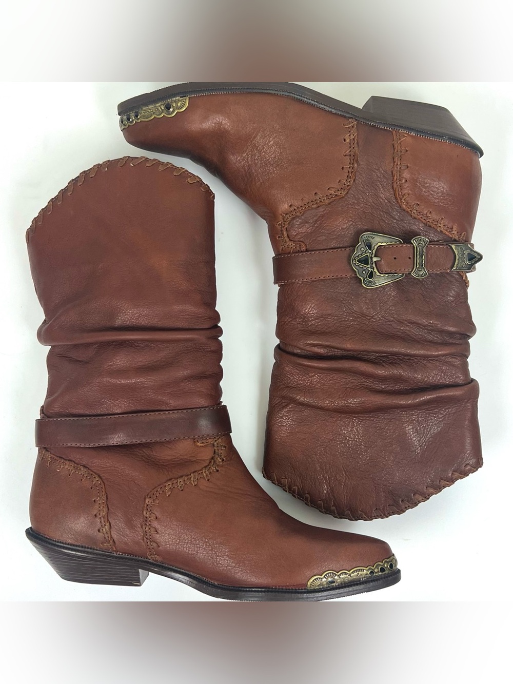 Vintage Zodiac Leather Slouch Western Boots